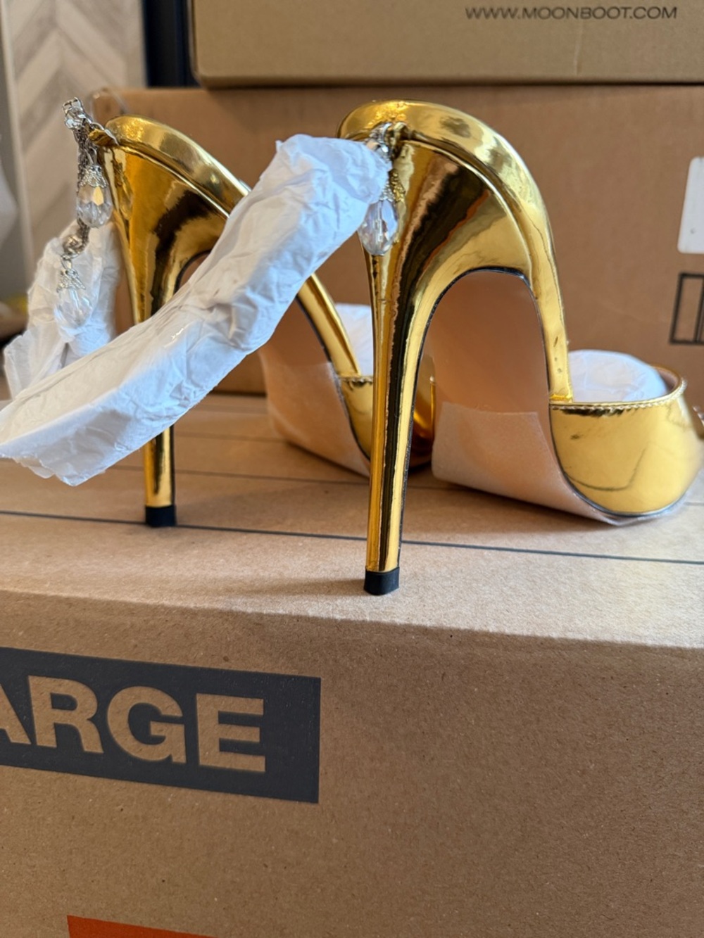 Gilberta Metallic Rhinestone Strap Sandals In Gold - Picture 3 of 4